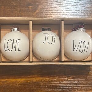 RAE DUNN Magenta Christmas/Holiday Ornament Balls LOVE JOY WISH New in Box